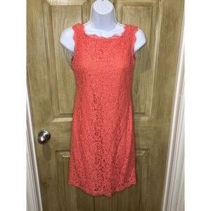 Adrianna Papell Dress Women Size 2P Coral Lace overlay Knee Length